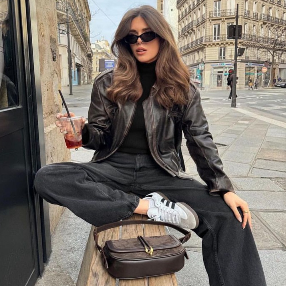 NWT Zara Distressed Crop Genuine Leather Jacket